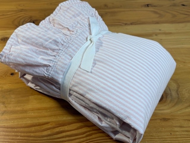 Pottery Barn Teen Washed Cotton Ruffle Stripe Sheet Set, XL Twin, Powdered Blush