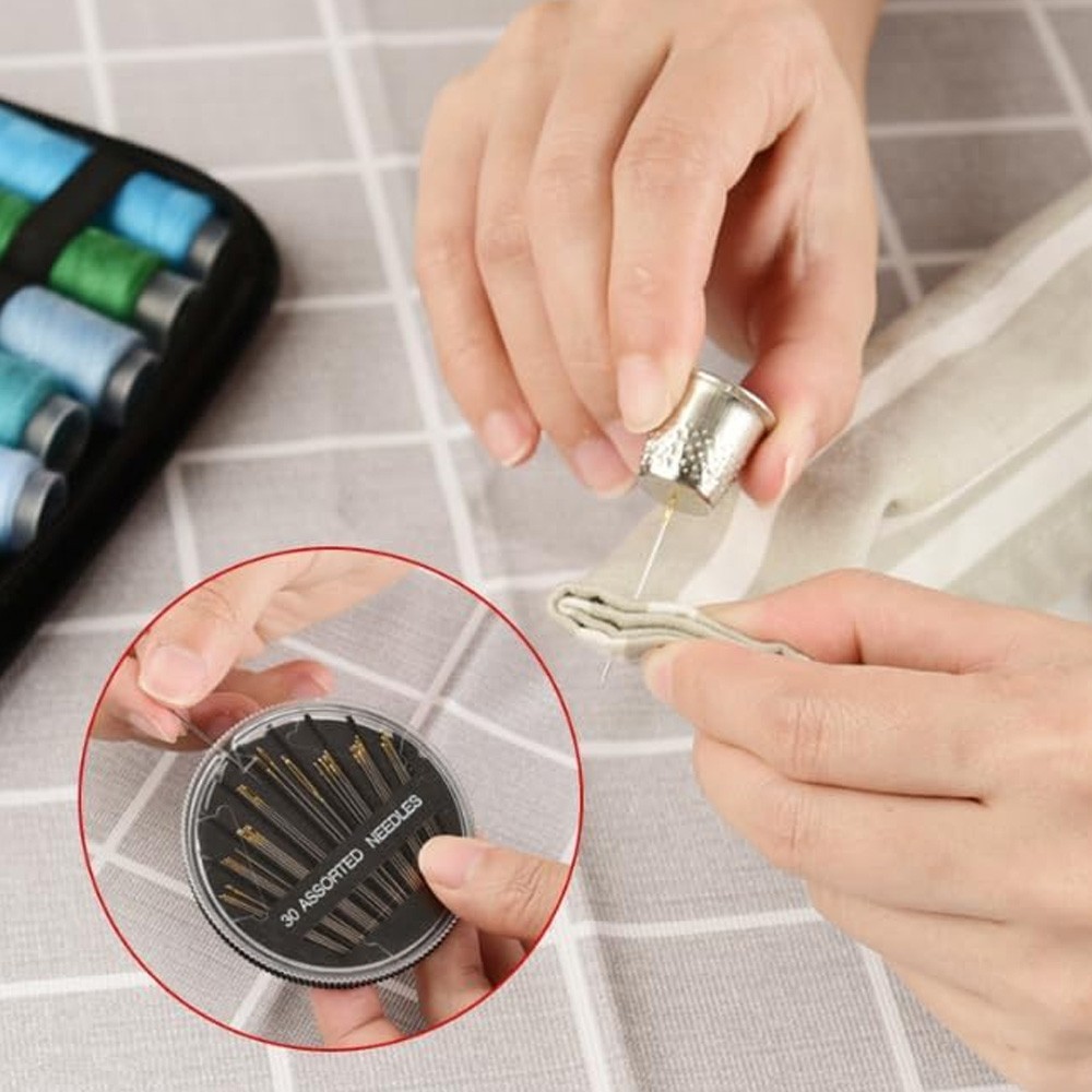 Complete Sewing Kits+Embroidery Stitch Guide Book Needles Scissors Buttons Pins