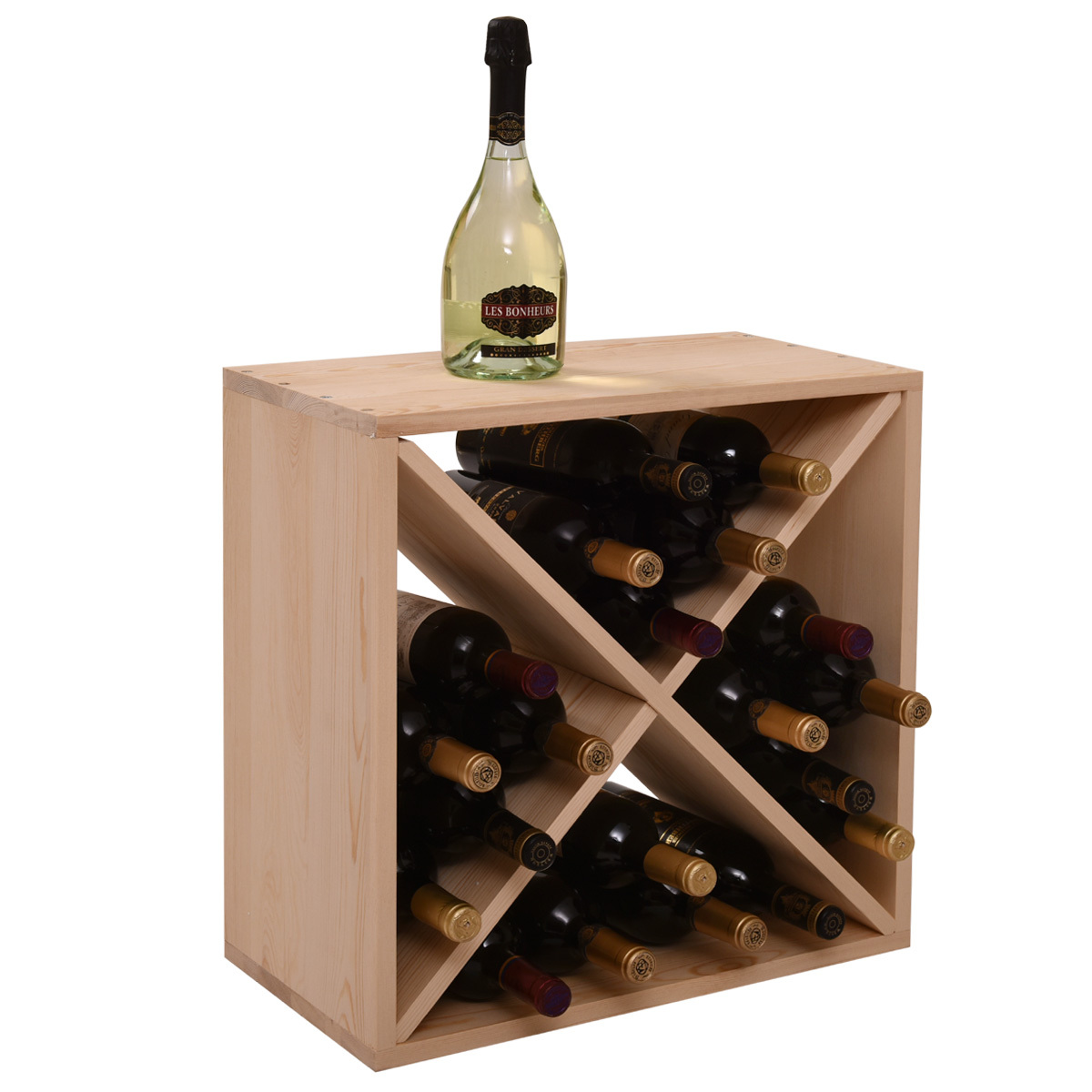 24 Bottle Wine Rack Holder Stackable Countertop Wine Storage Display Solid Wood