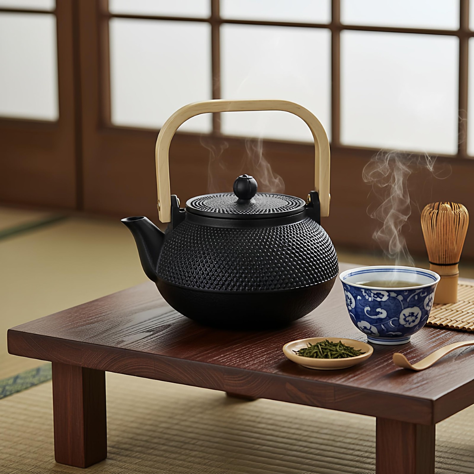 Japanese Tetsubin Nambu Ironware 30.4oz IH Compatible Wooden Handle Black