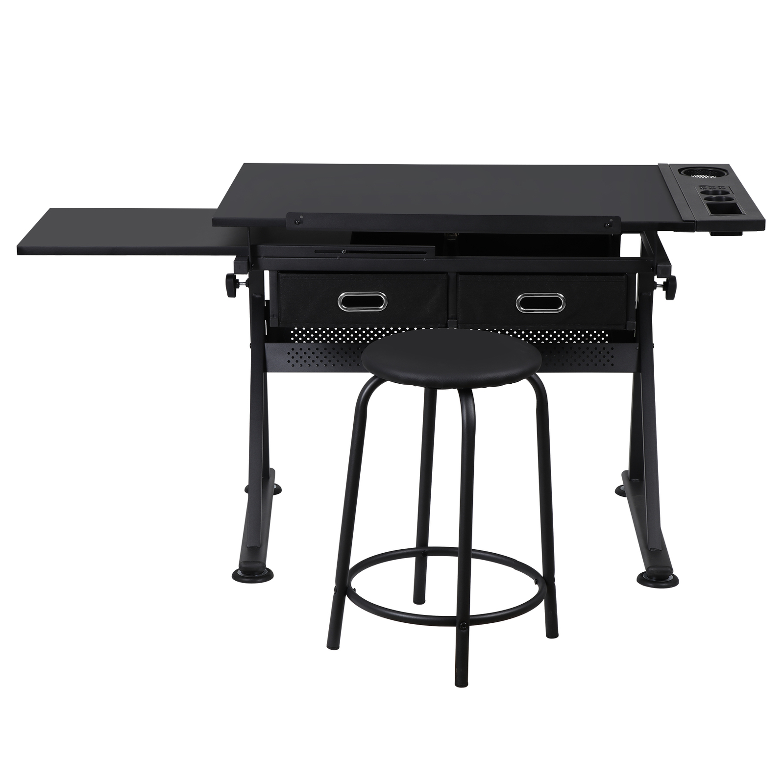 Drafting Desk for Artists Art Drawing Table w/Stool for Working Studying Black
