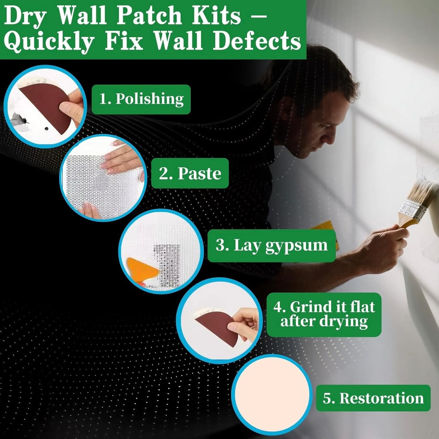 14 Pack Drywall Repair Kit, 4" Self-Adhesive Wall Patch with Tools