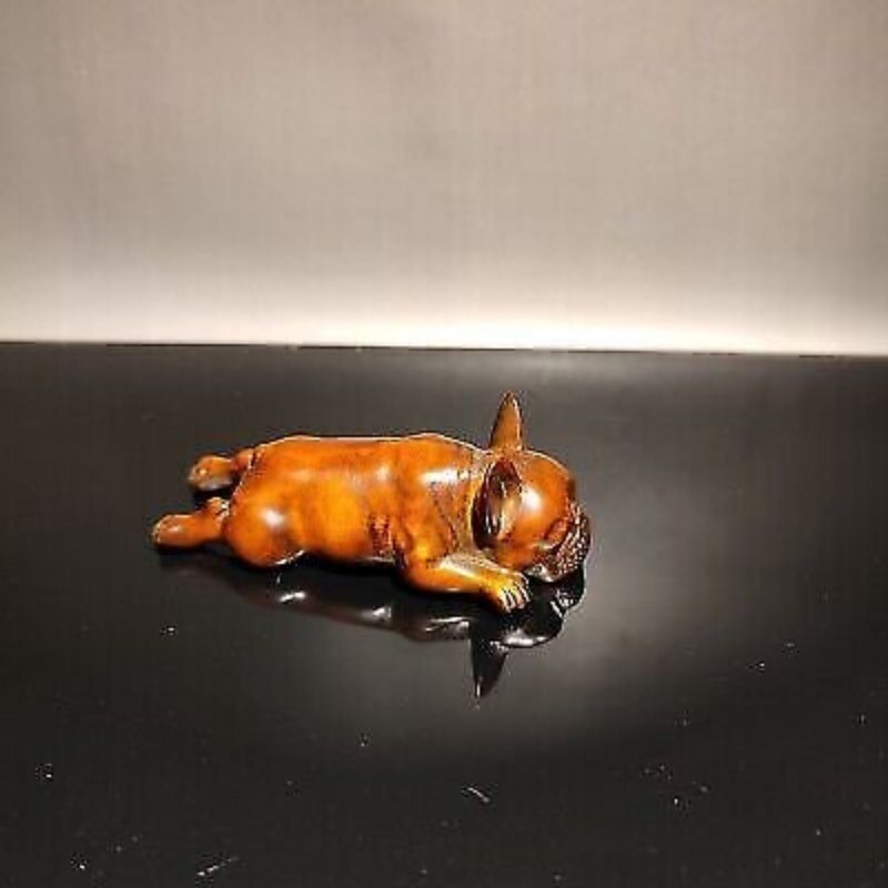 Vintage Wood Carved Wooden Sculptures Statue Gift Mini To Be Naughty Mangy Dogs
