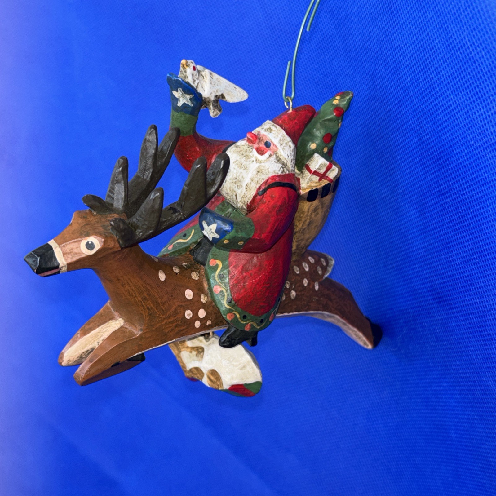 Rare Lou Schifferl Santa Riding Reindeer w/ Heart Charm Christmas Ornament 6"