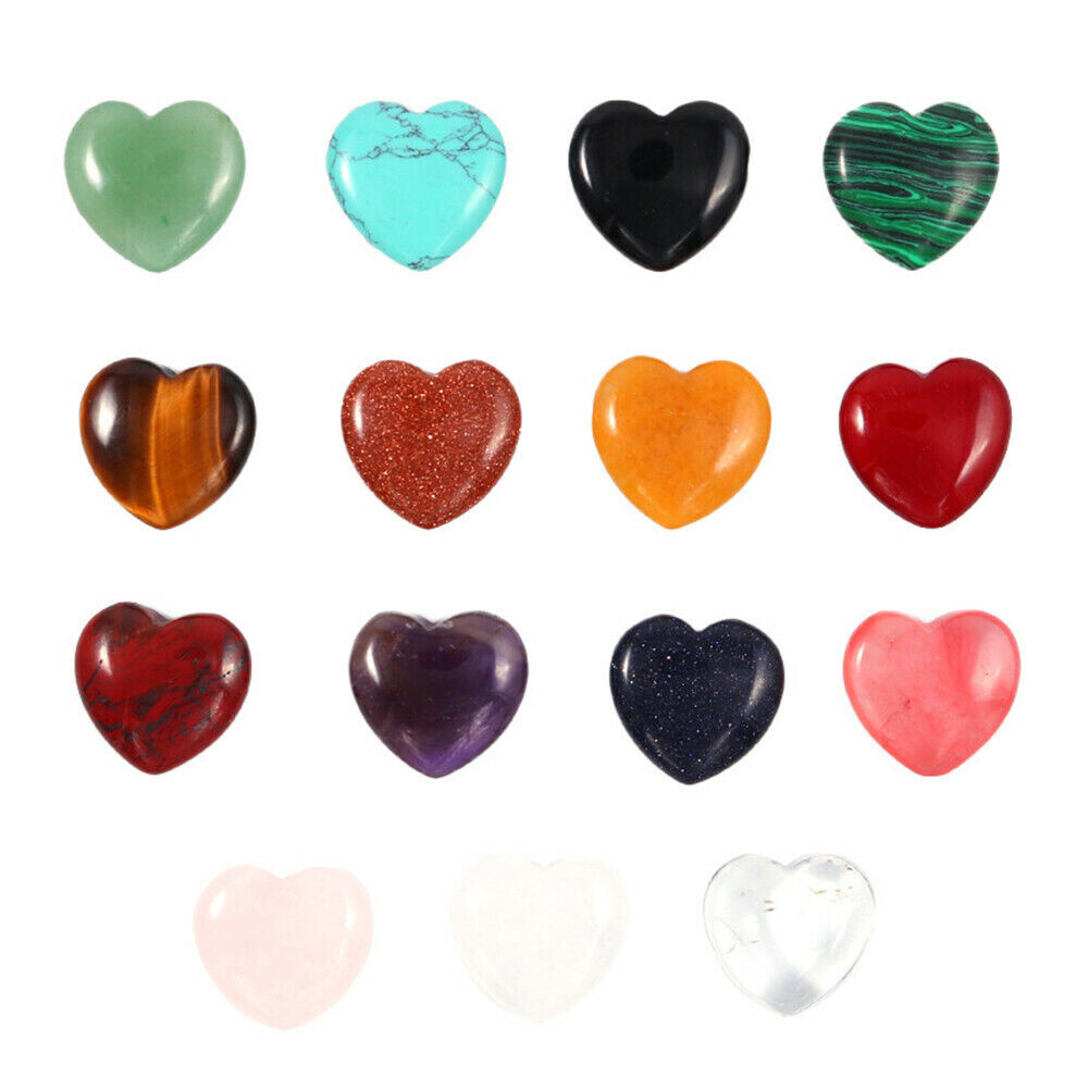 20PCS 20mm Natural Crystal Quartz Carved Heart shaped Healing Love Gemstones