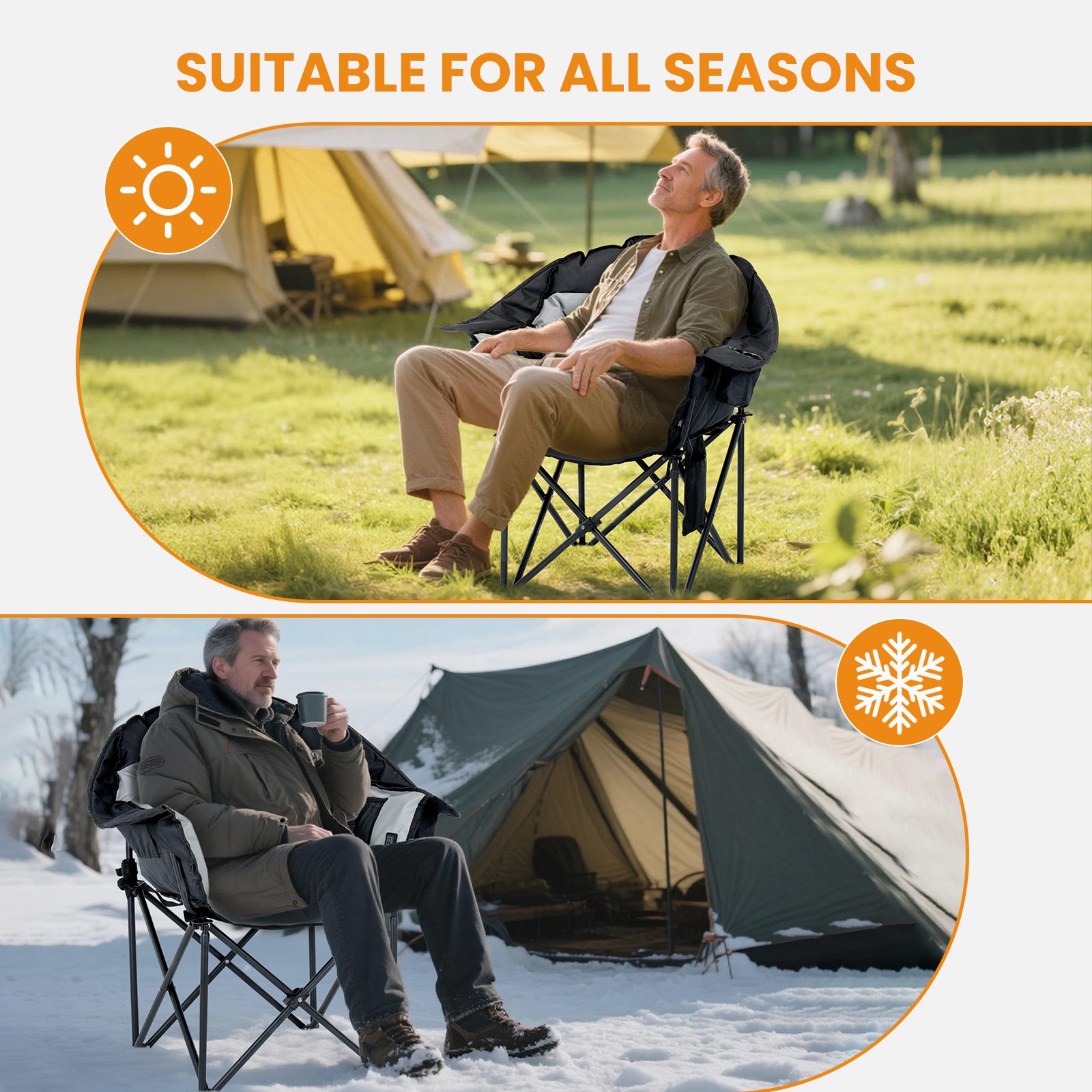 NAIZEA Heated Camping Chair Padded Patio Lounge Chairs 3 Heat Levels 20" W Seat