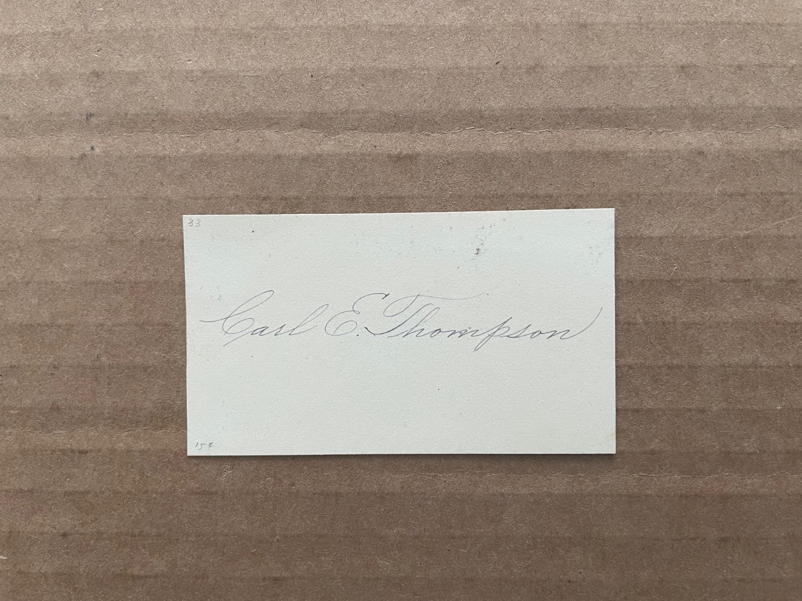 Vintage VICTORIAN Calling Card Penmanship Signed CARL E. THOMPSON Genealogy #9