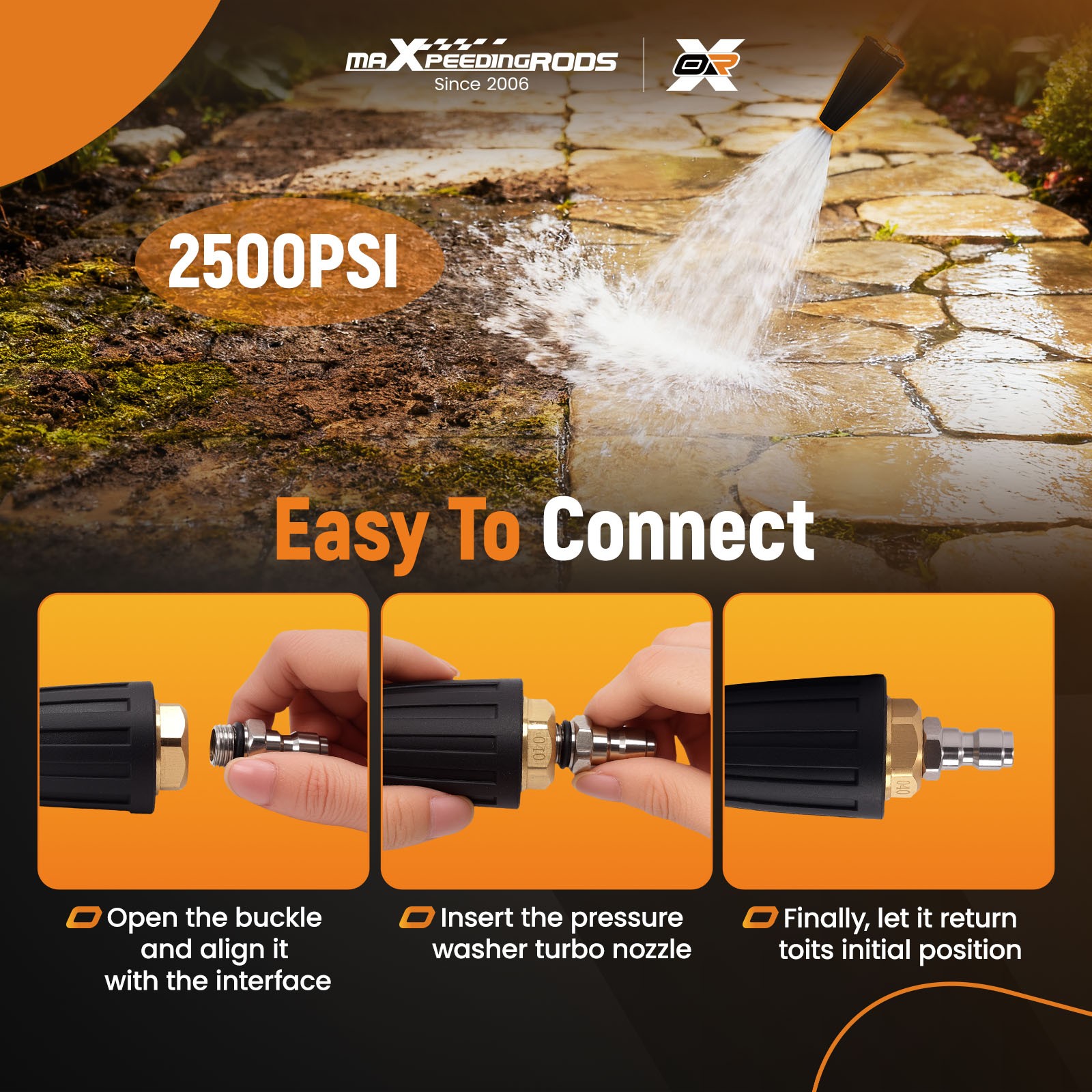 2500PSI Turbo Nozzle 1/4 Quick Connect for Pressure Washer Aluminum Core Tip