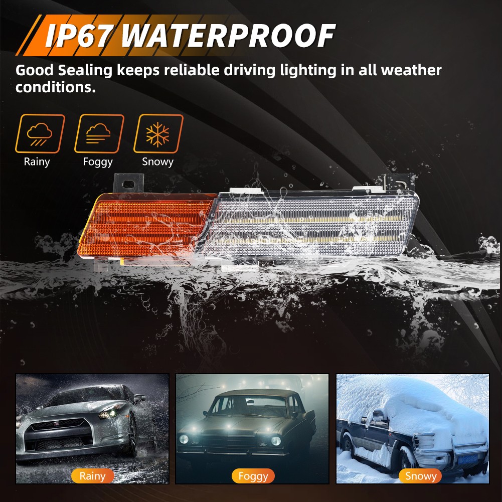 2X Amber Dynamic LED Front Turn Signal Side Marker Lights For 84-87 Corvette C4