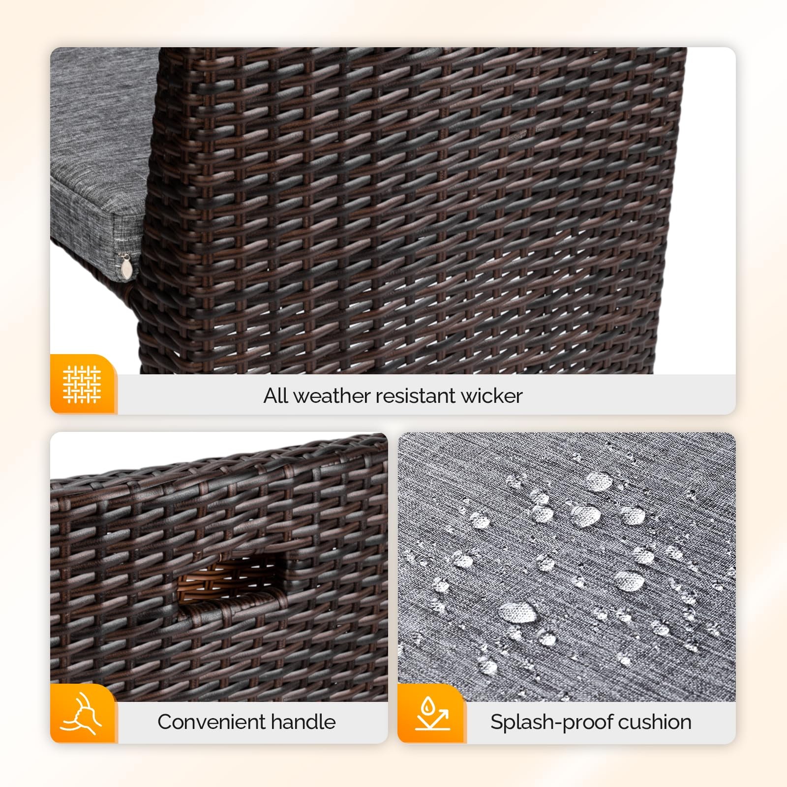 3 件套柳条户外庭院小酒馆套装露台家具套装适用于小空间