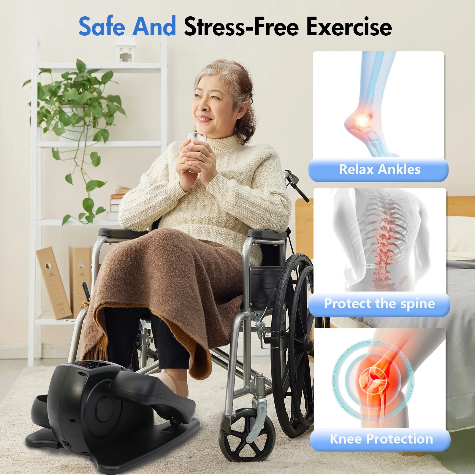 BAOKALER SG0022-BK Under Desk Elliptical Machine Leg Exerciser for Seniors Fully