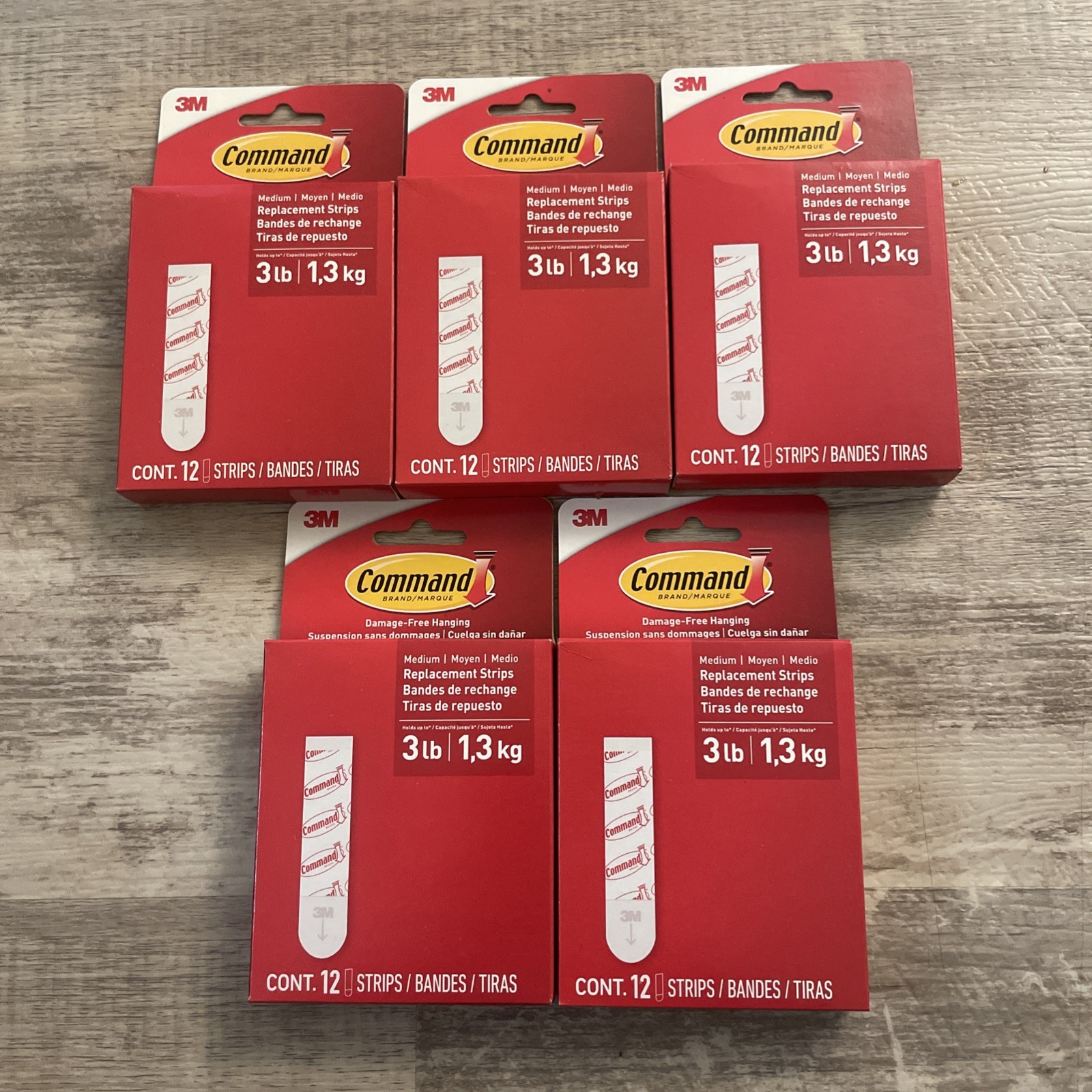 5 Packs of - 3M Command Medium Replacement Adhesive Strips (60 Strips Total) NEW