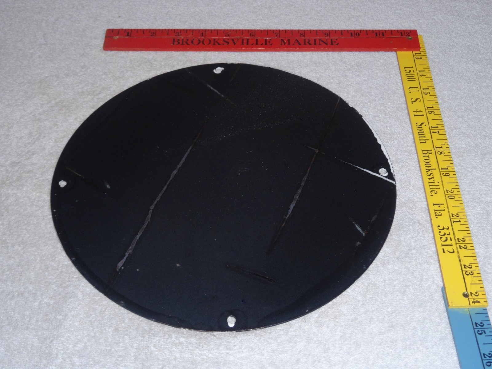 VINTAGE WHITE STAR GASOLINE "WOMAN ON MOTORCYCLE" 12" PORCELAIN METAL MOBIL SIGN