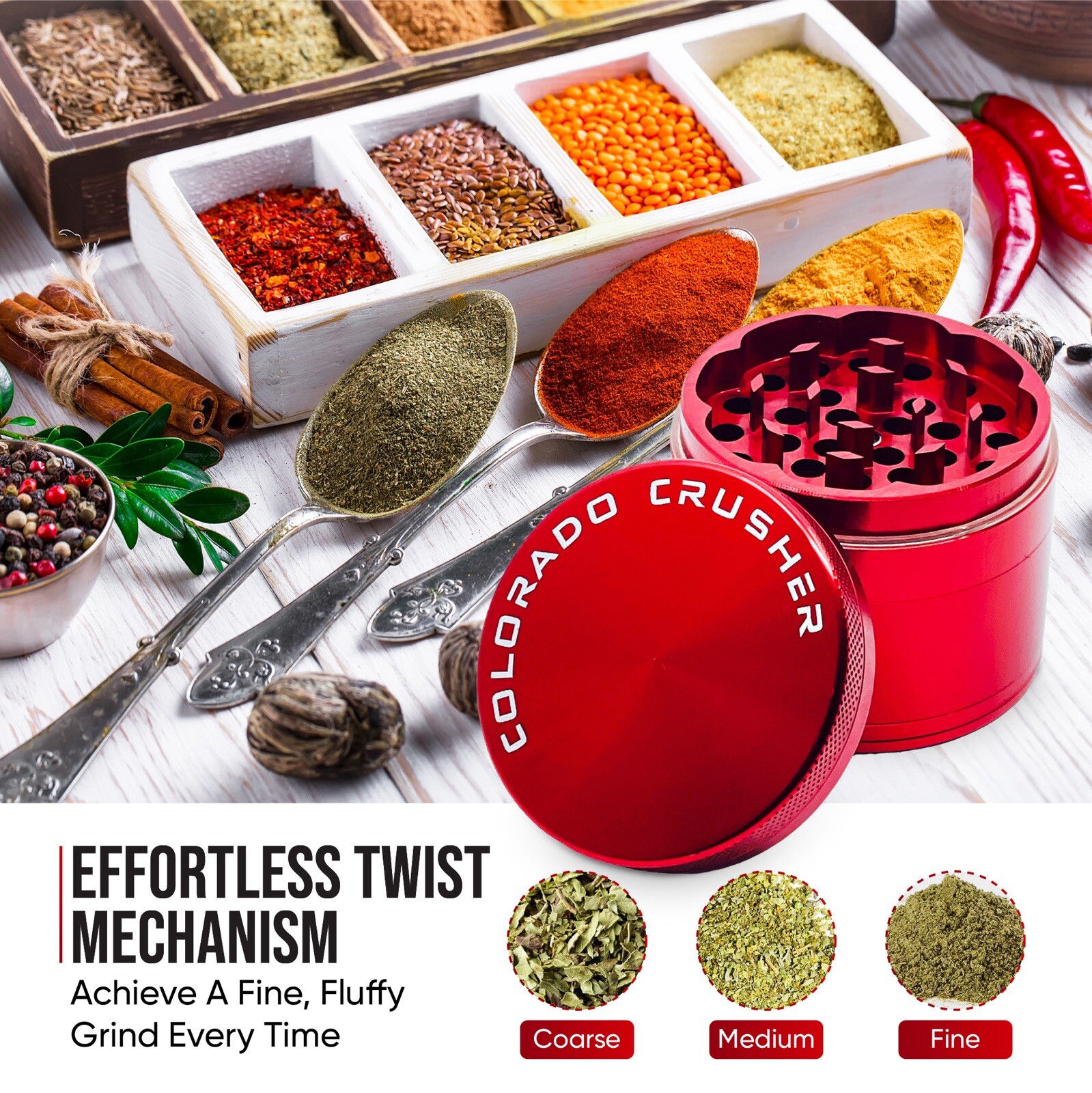 Colorado Crusher Spice Herb Tobacco Grinder 2.5 Inch 4 Piece Aluminum 56MM