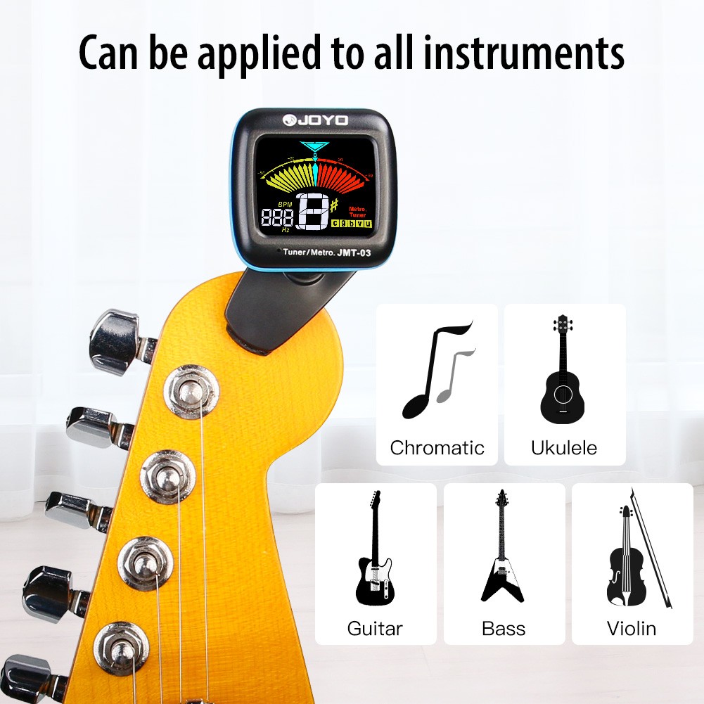 JOYO Guitar Tuner Digital Clip-On Electronic Tuner Metronome with Color Display