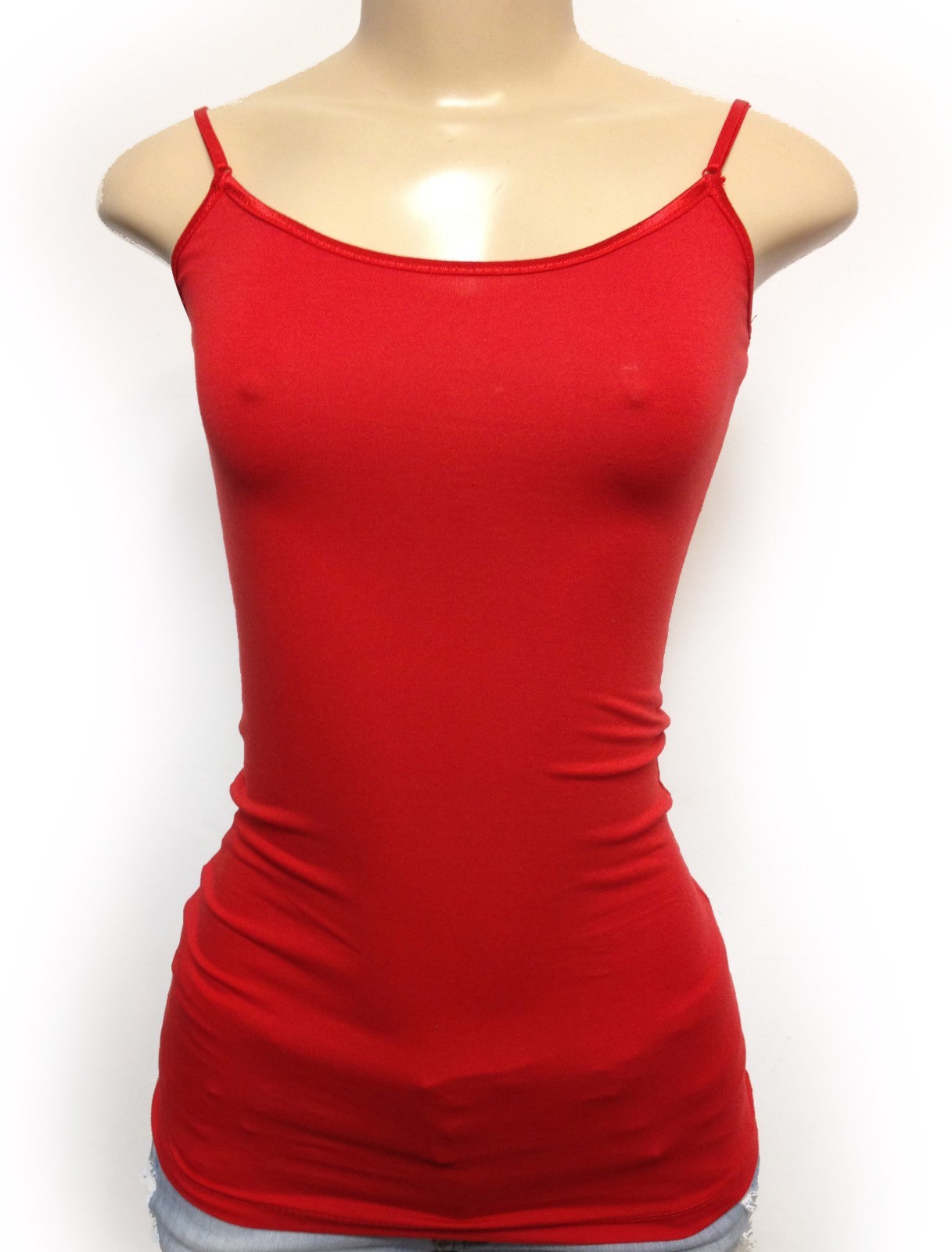 (Bozzolo) Plain Long Tank Top w/Spaghetti Straps Cotton Cami Junior Size S M L