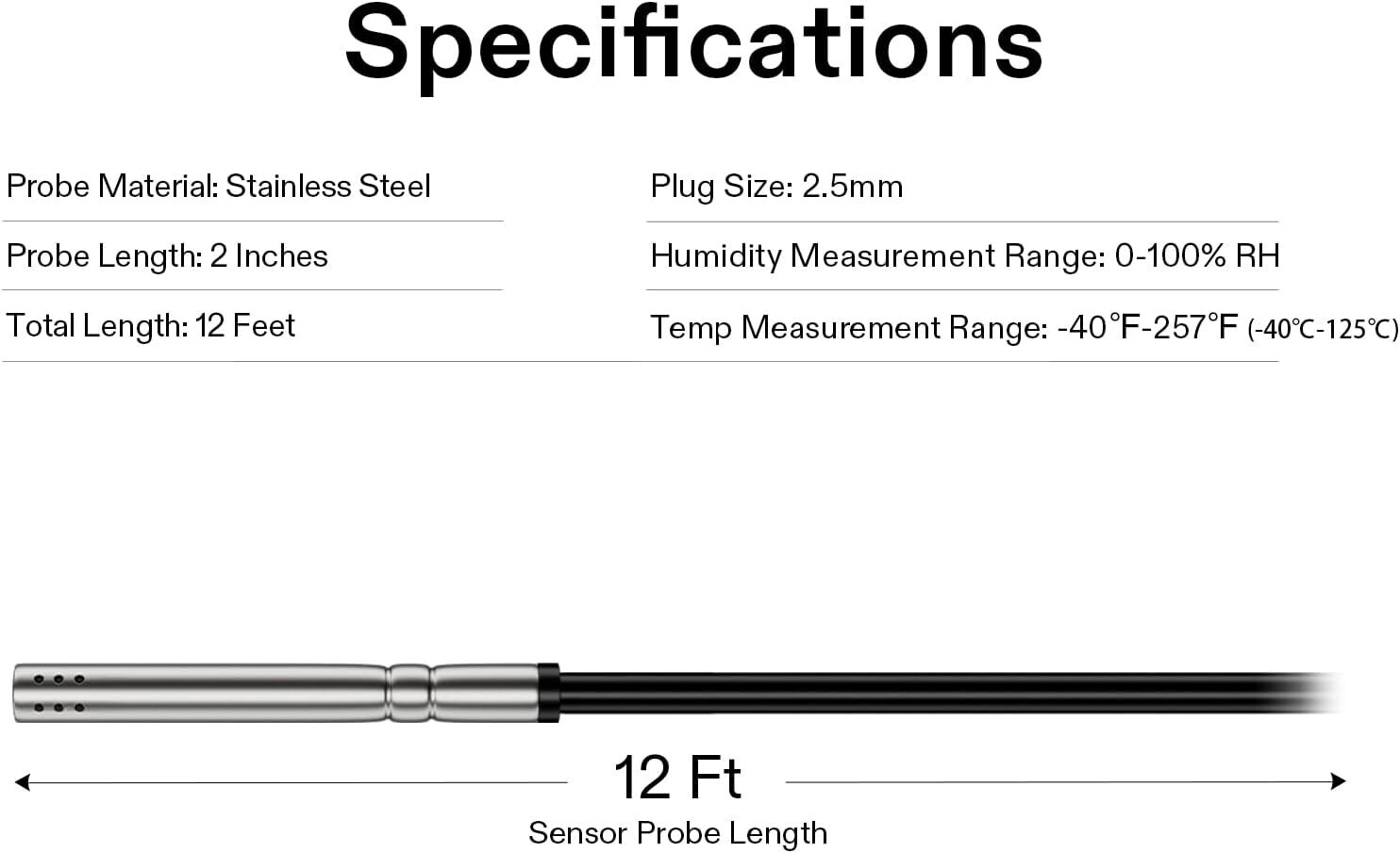 VIVOSUN Temperature&Humidity Sensor Probe,Waterproof Stainless Steel,THB1, 12ft