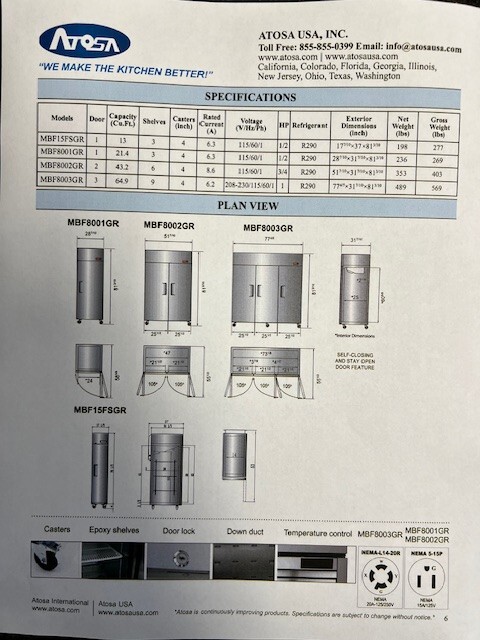 Atosa MBF8003GR, Top Mount 3-Door FREEZER