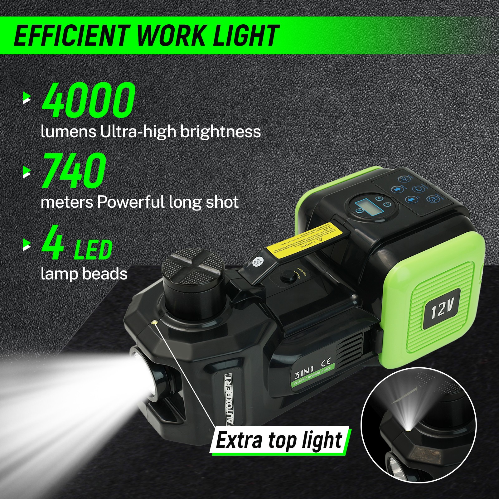 Electric Hydraulic Floor Jack 5 Ton 12V w/ Tire Inflator Air Pump Repair Kit Car