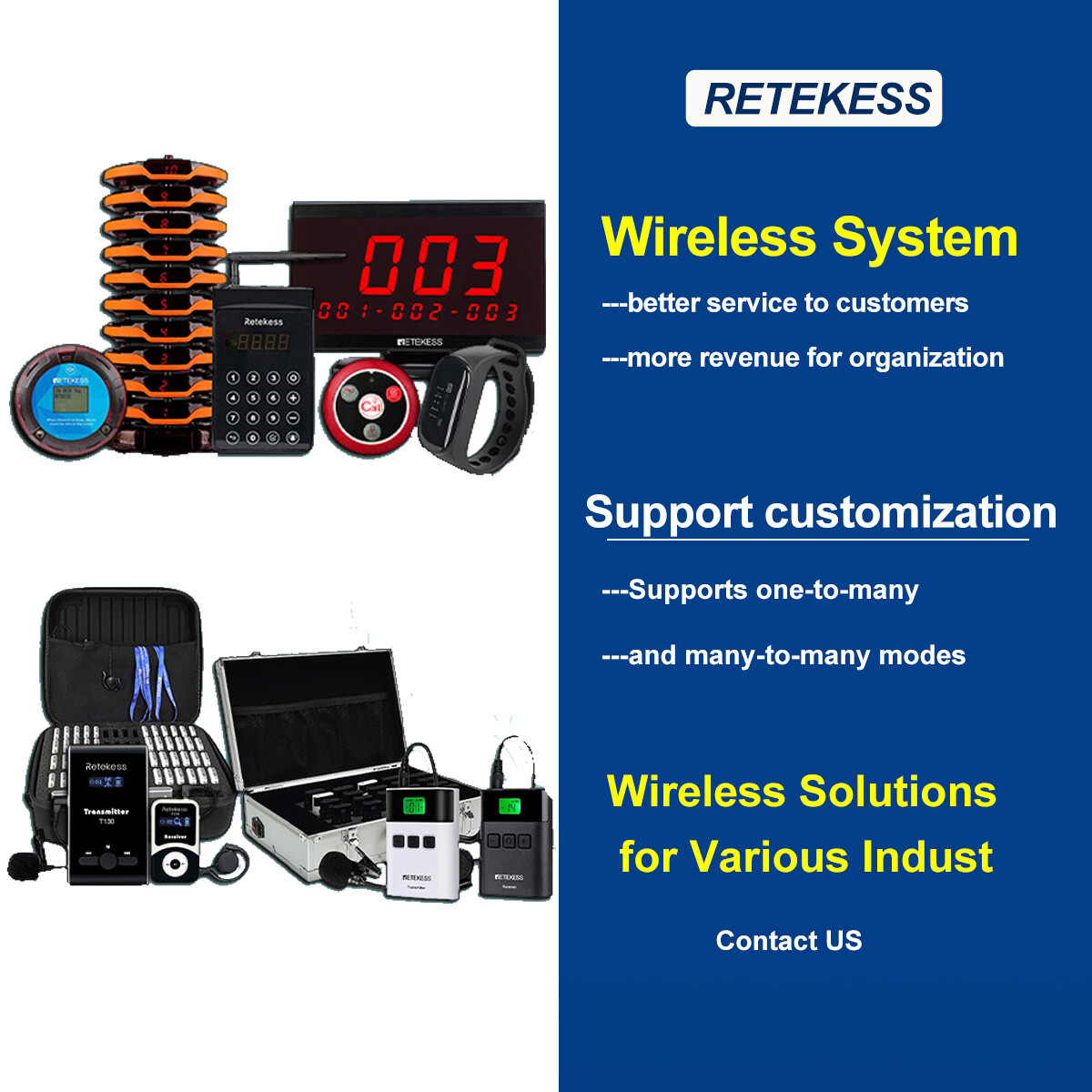 Retekess TD157 Restaurant Pager Calling Queuing System 16 Buzzer Cafe Clinic Bar