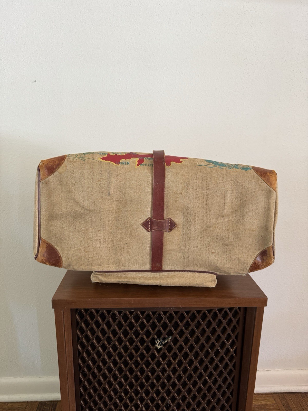 1950s Vtg Korean War Hand Painted Okinawa & Korea UN Forces Souvenir Duffel Bag