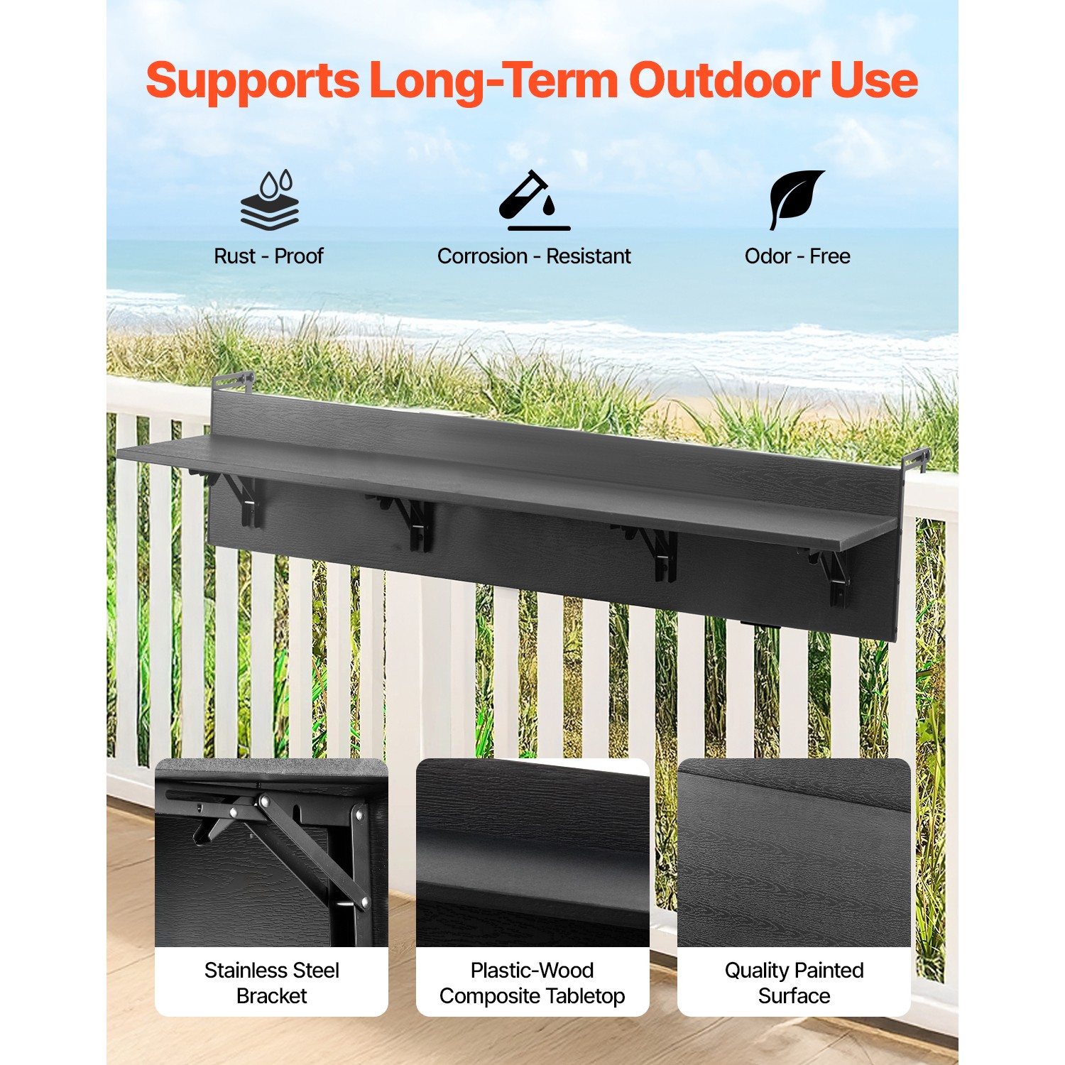 Balcony Hanging Table 12 x 59 in Outdoor Patio Railing Bar Table Foldable