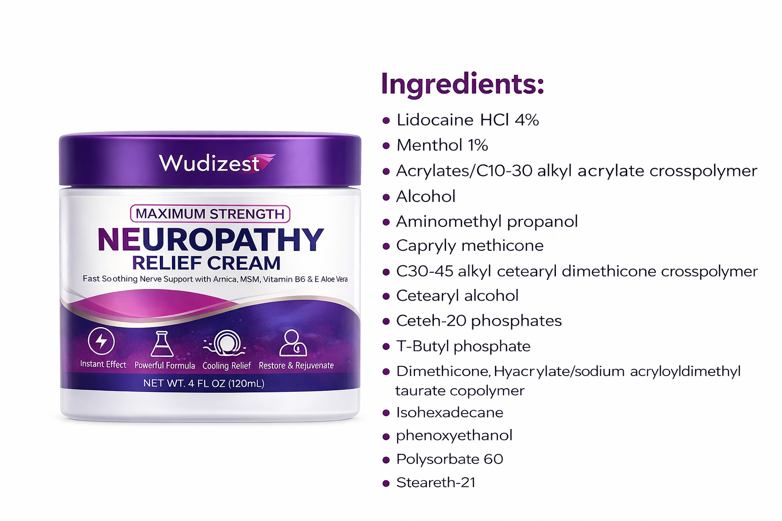 "SALE" Neuropathy Cream Max Strength Lidocaine 4% Menthol Arnica MSM Relief 4oz