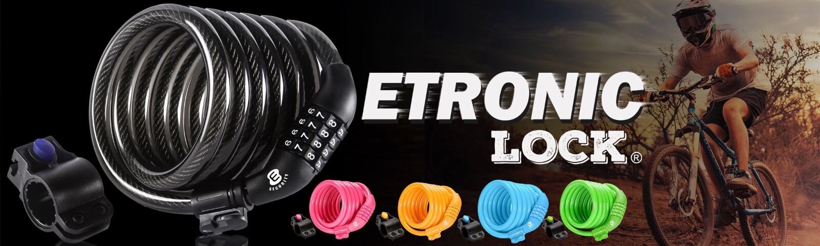 ETRONIC 6 ft. Bike Lock Cable - Resettable Combo, Anti-Theft Security (Black)