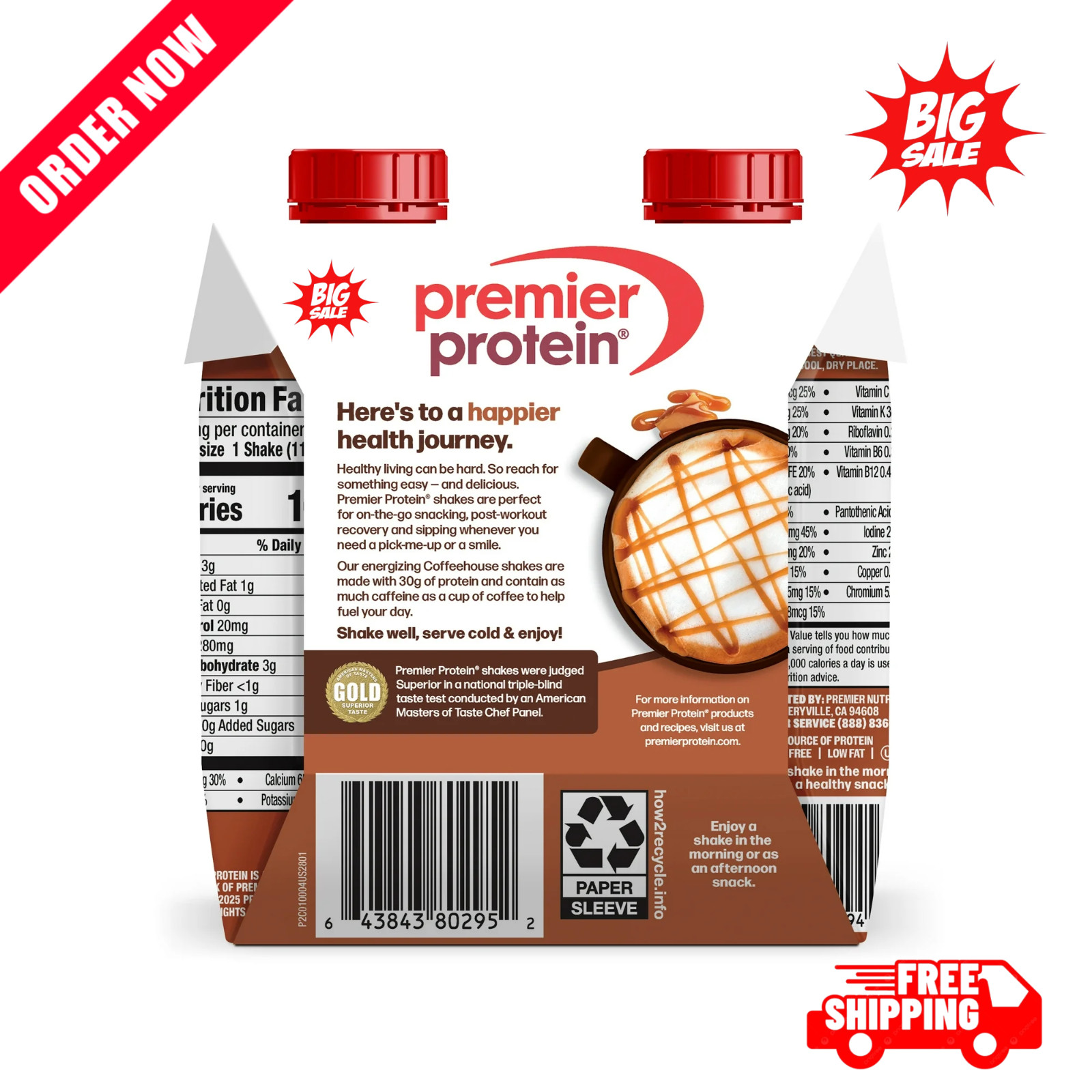 Premier Protein Shake, Coffeehouse Caramel Machiatto, 30g Protein, 11 Fl Oz, 4 C