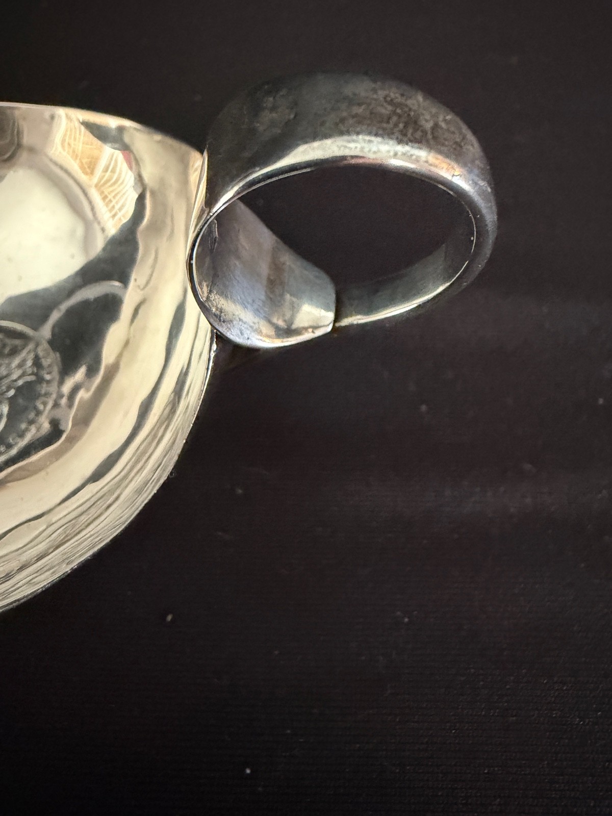 1832 London Sterling Pap Boat with 1787 Shilling in Bottom Jonathan Hayne