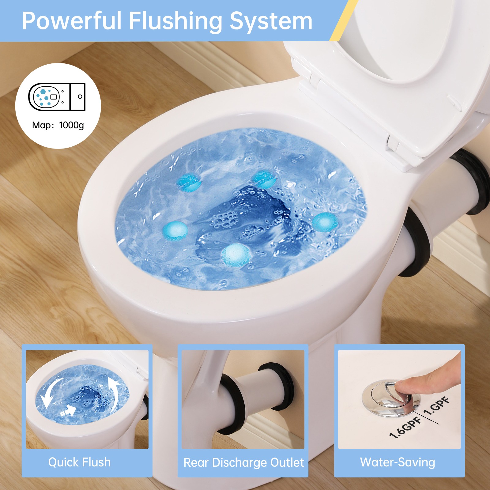 19 Inch Tall Toilet Rear Discharge Toilet with Dual Flush 1/1.6GPF for Seniors