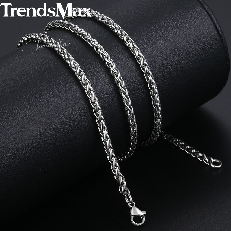 3/4/5/6/8mm Braided Wheat Chain Silver 316L Stainless Steel Men Women Necklace