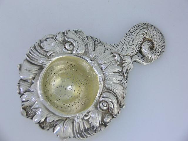 Incredible 800 Silver Tea Strainer KARL KURZ Hanau Germany Dolphin Fish Mouth