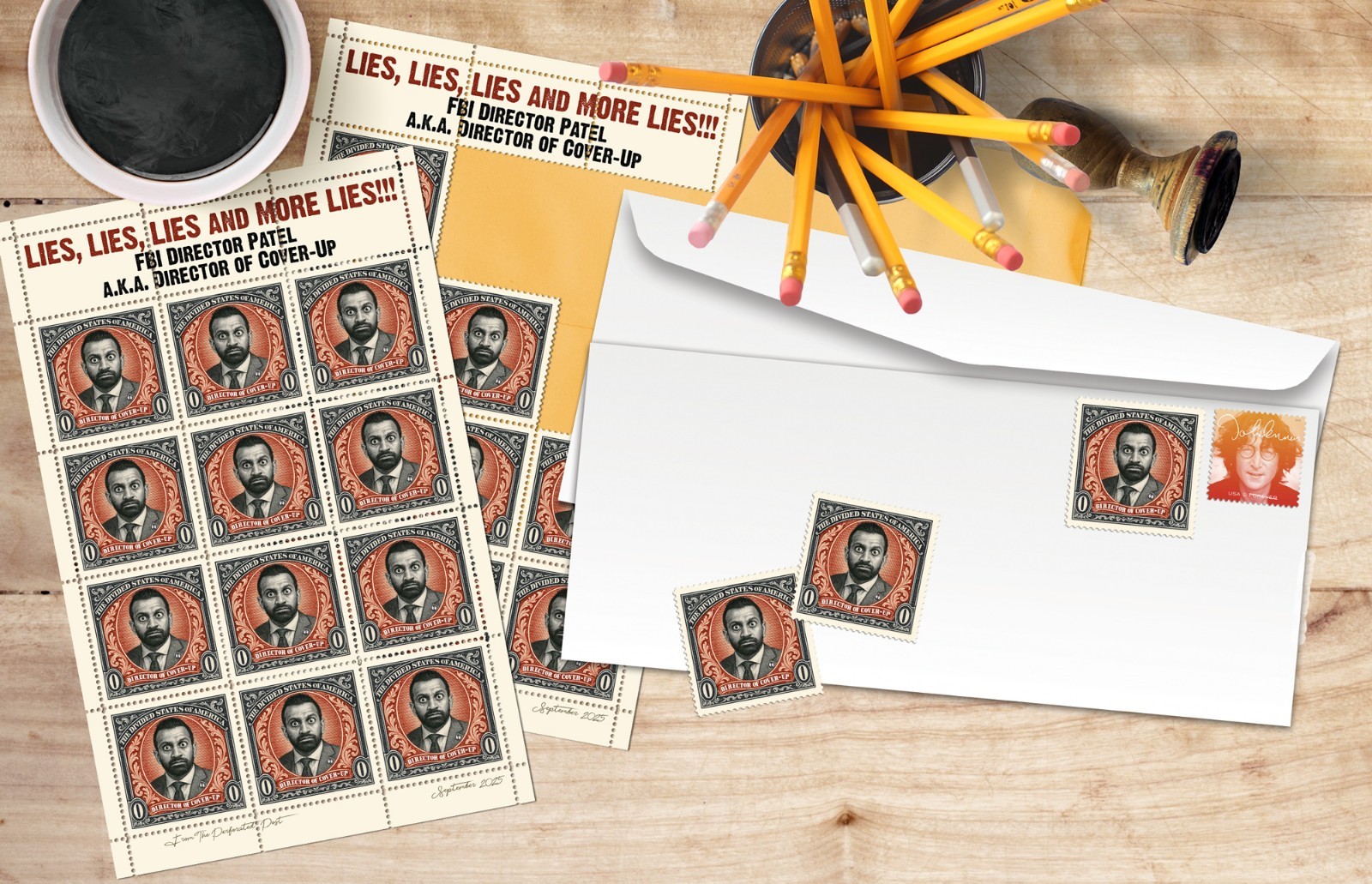 Trump / Patel - The Director of Cover-Ups (Artistamp, Faux Postage, Cinderella)