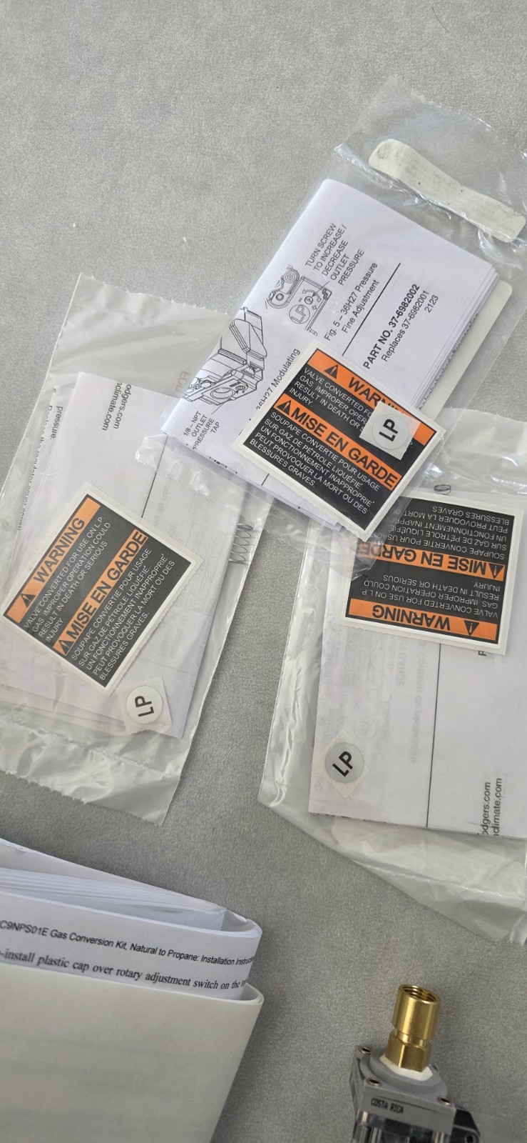 AGAGC9NPS01E Kit Gas CVRSN NATURAL to PROPANE Conversion Kit