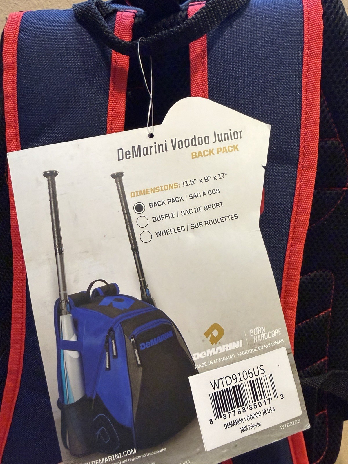 DeMarini Voodoo Junior Baseball Backpack USA Stars Red White Blue NEW NWT