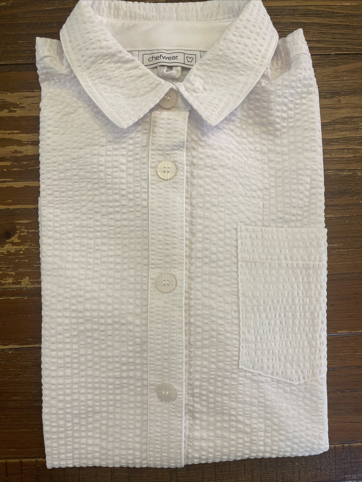 Chefwear Long Sleeve Button Down Textured Shirt White Size Small