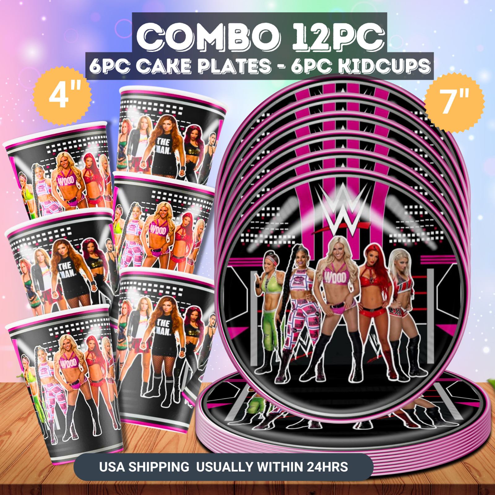 WWE WRESTLING GIRL plate cup birthday party supplies centerpiece decoration