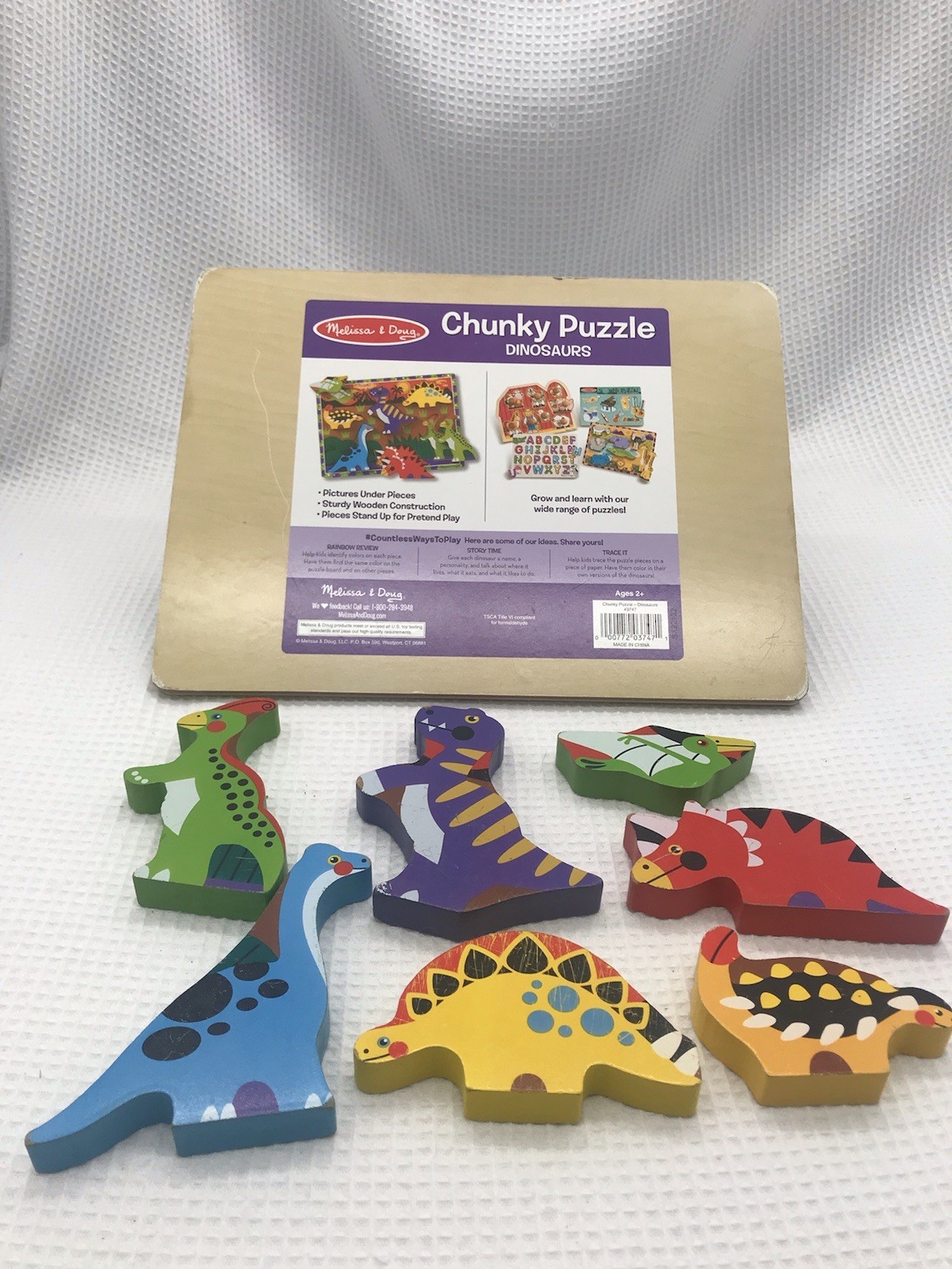 Wooden Chunky Peg Puzzle Lot 4 Melissa & Doug Zoo Farm Animals Pets Dinosaurs￼￼
