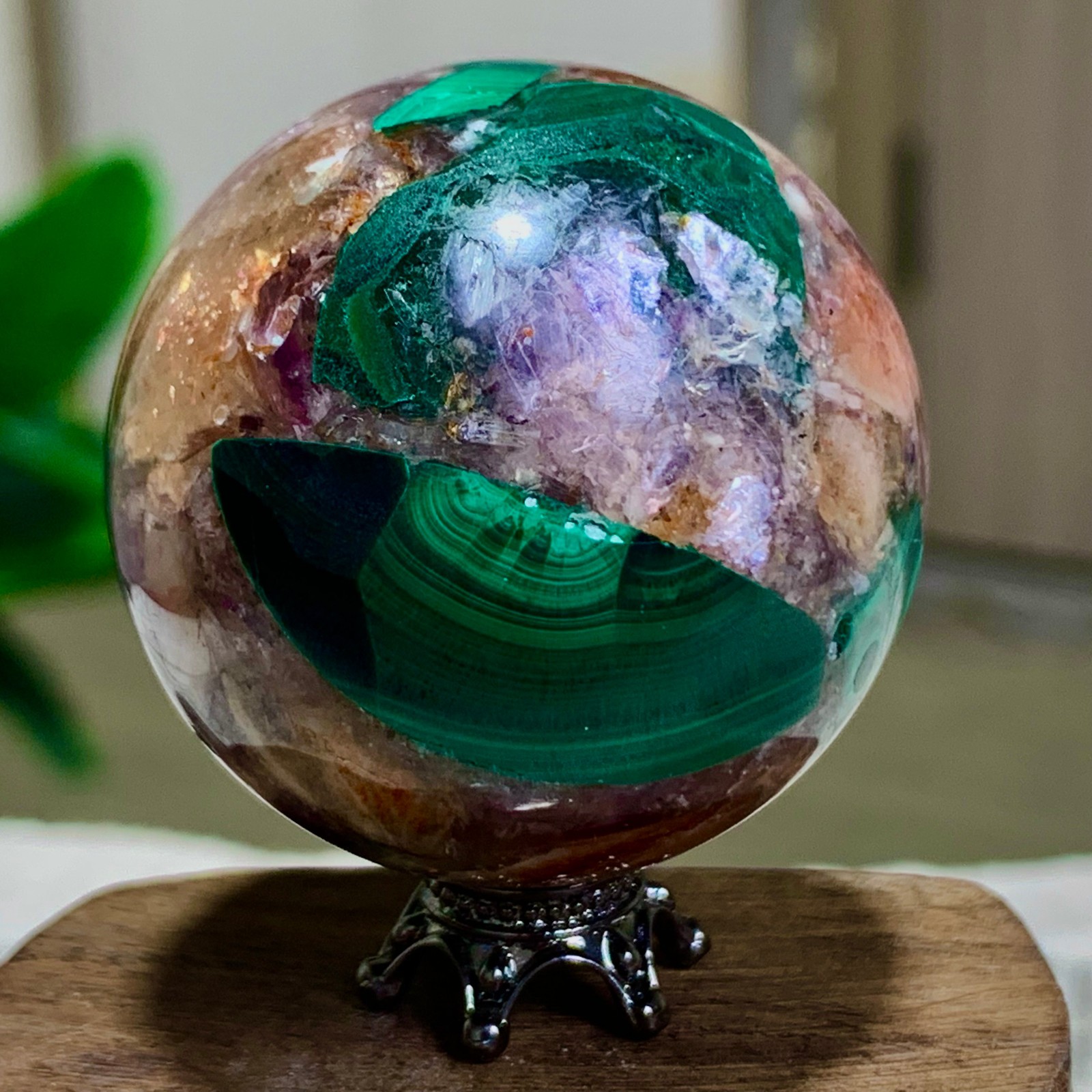 92G Newly discovered rare malachite purple mica symbiotic sphere restoration