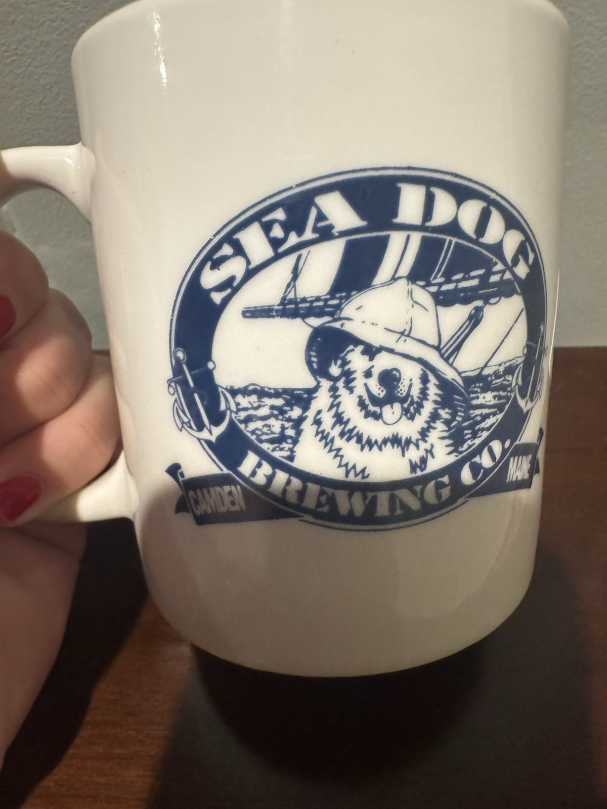 Vintage White Sea Dog Brewing Company Camden Maine White Mug Cup Double sided