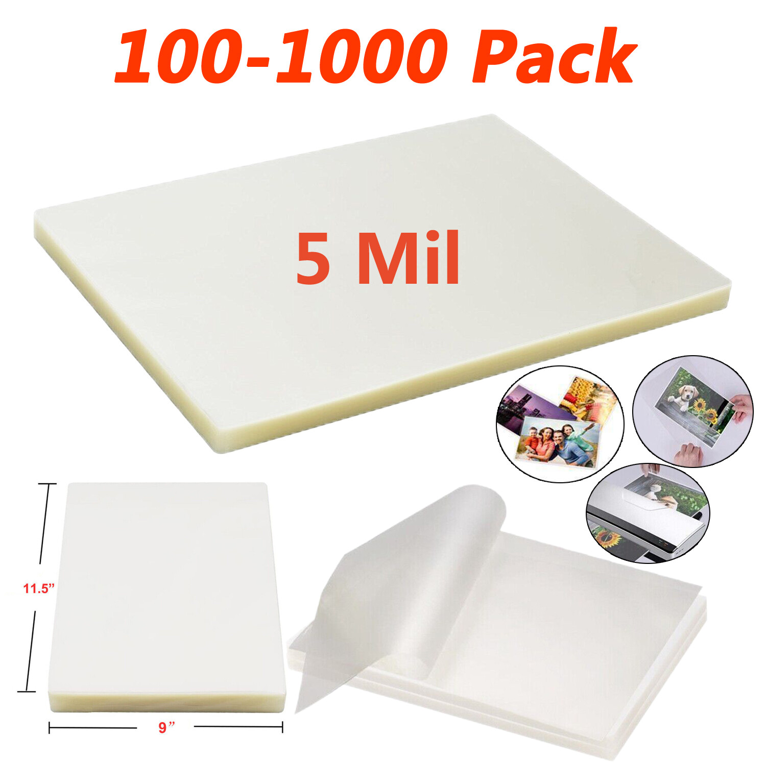 5 Mil Clear Thermal Laminating Pouches Letter 9"x11.5" Size Laminator Sheets