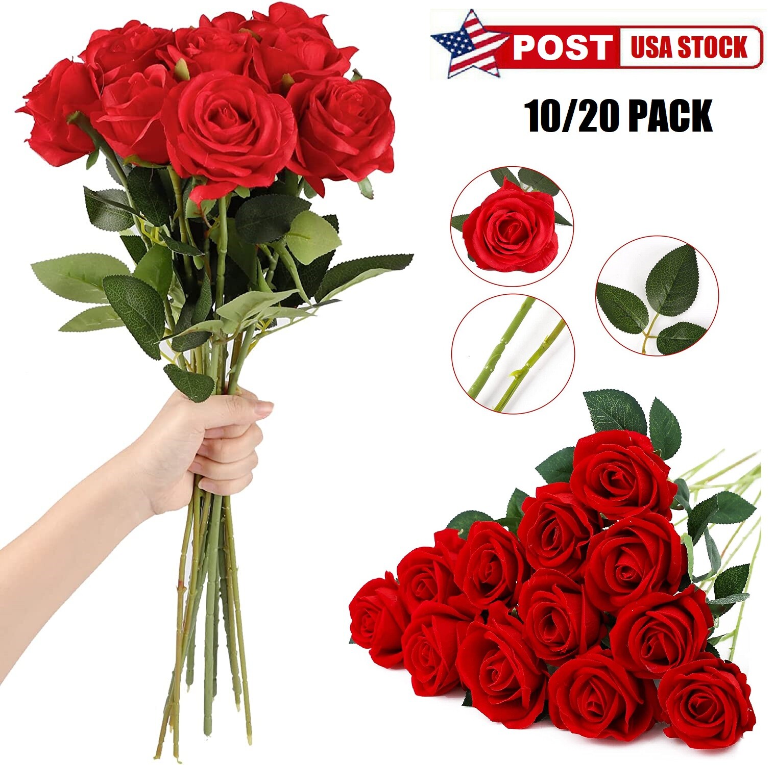 20× Red Silk Roses Artificial Flowers Realistic Bouquet Home Decor Romantic Gift