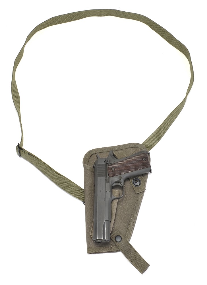 US WW2 M3 OD Canvas Colt 1911 .45 Tanker Shoulder Holster Magazine Pouch LEFT