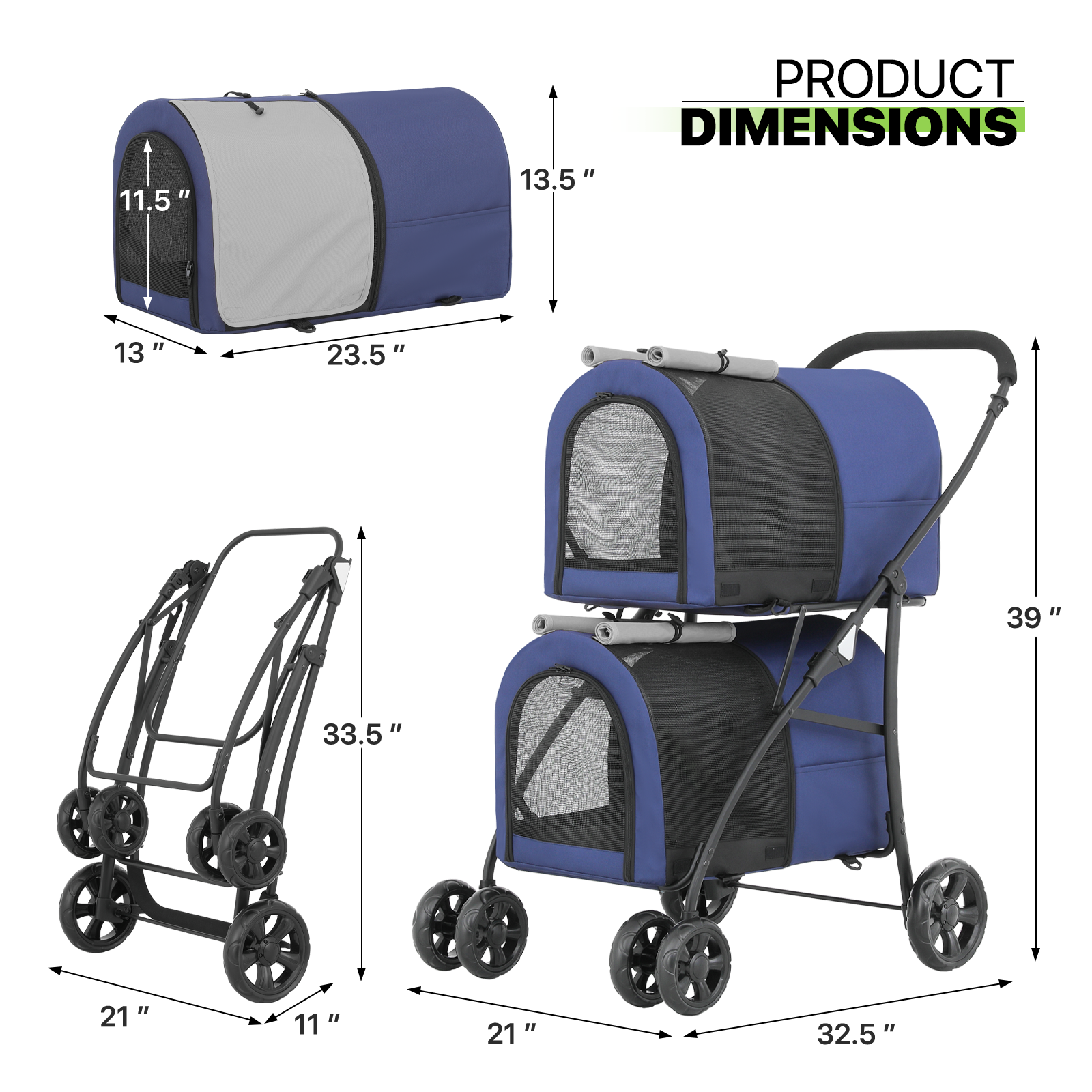 4 Wheels Double Breathable Pet Dog Stroller Folding Cat Cage Pet Travel Carrier