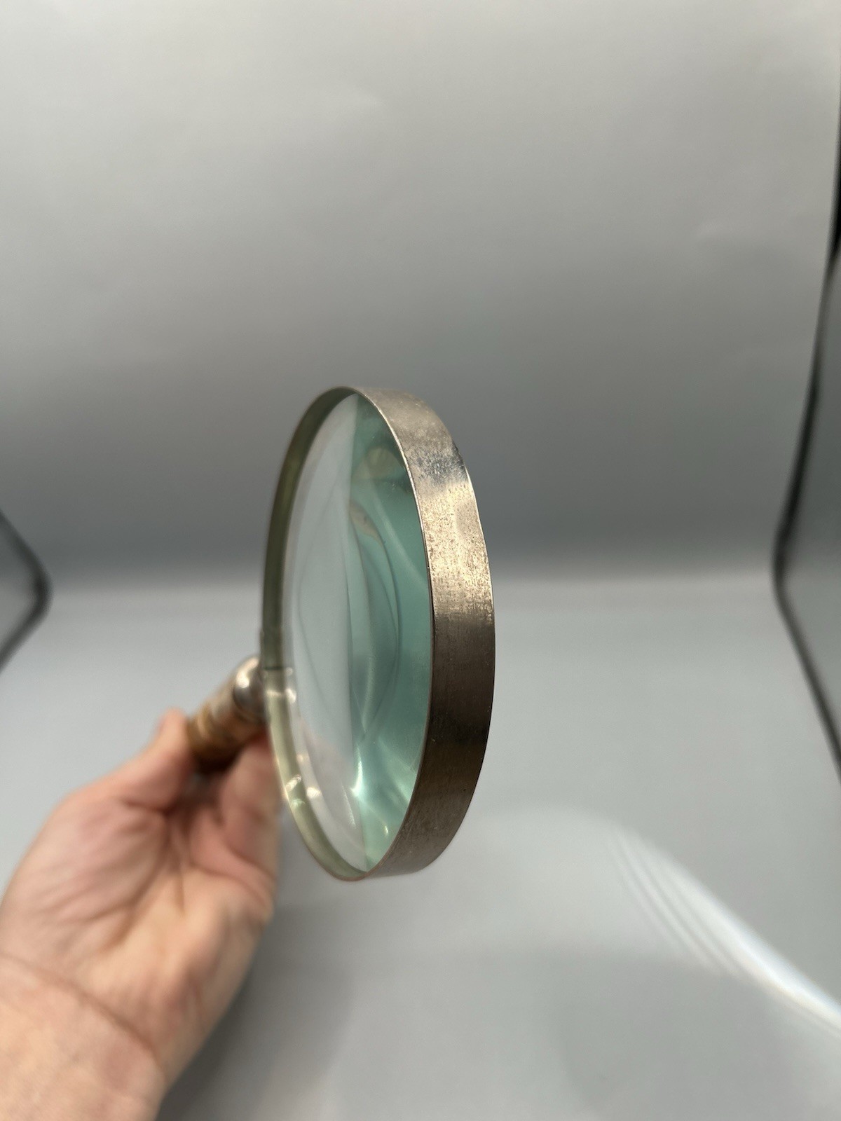 Magnifying Glass, 4" Lens, 10x Magnification Antique Finish Twisted Bone Handle