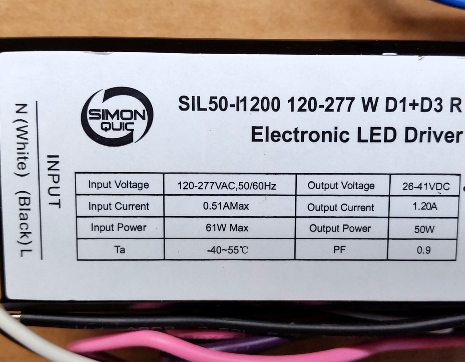 SIL50-I1200-120-277-W-D1 D3-R 50W Constant Current Electronic LED Driver