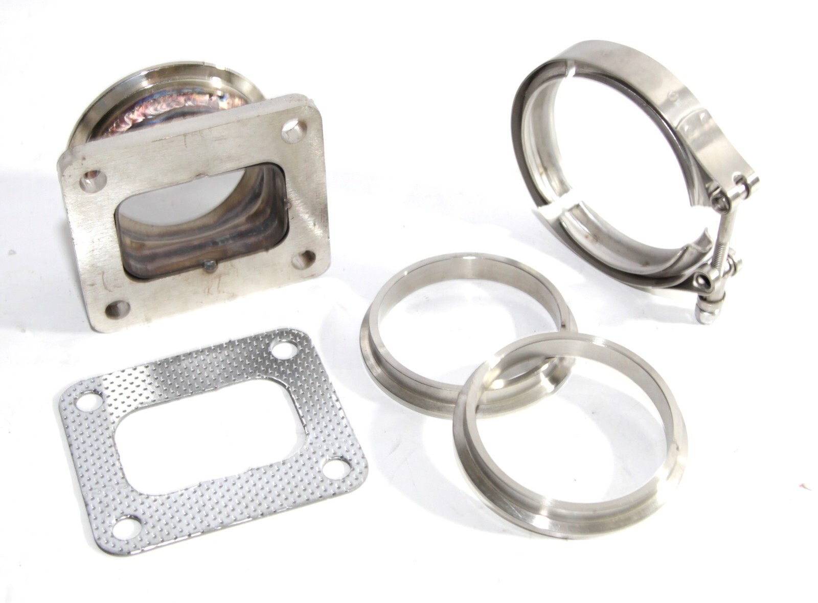 Combo Kit T4-4Bolt to 3"ID V-Band Flange Steel Adapter+Gasket+Clamp+Flanges