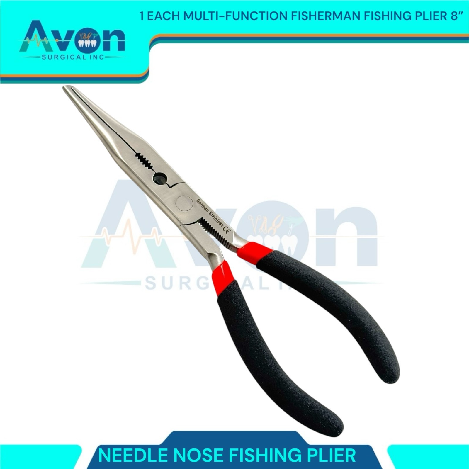8in Fishing Needle Nose Pliers Multi-Function, with Grip Handle - Fishing Tools