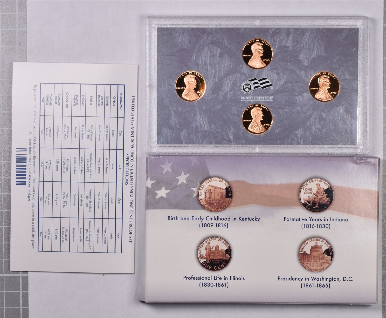 2009 U.S. Mint Lincoln Bicentennial 4 Coin Proof Set With Box & COA